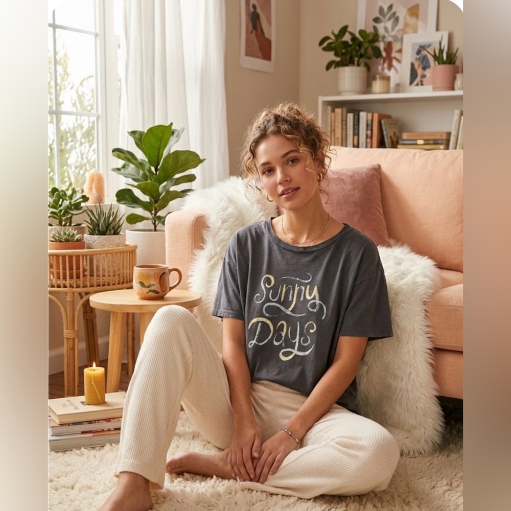 WILDFOX sunny days gray crop raw hem short sleeve top women’s XL